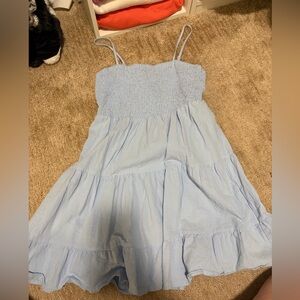 SHEIN Light Blue Smocked Tiered Spaghetti-Strap Mini Dress